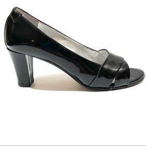 Taryn Rose Black Patent Open Toe Block Heels 36.5